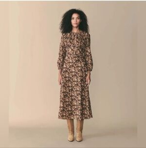 Doen Brown Floral Maxi Dress with Long Sleeves